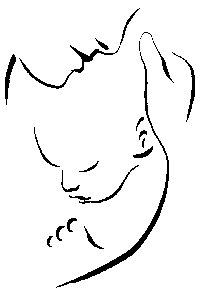 drawing of a mother cradling an infant in her arms